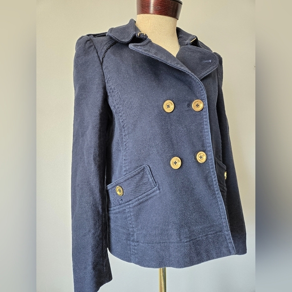 Juicy Couture Y2K Navy Peacoat, Branded Gold Buttons. Nautical Lining. Size L - Picture 2 of 15
